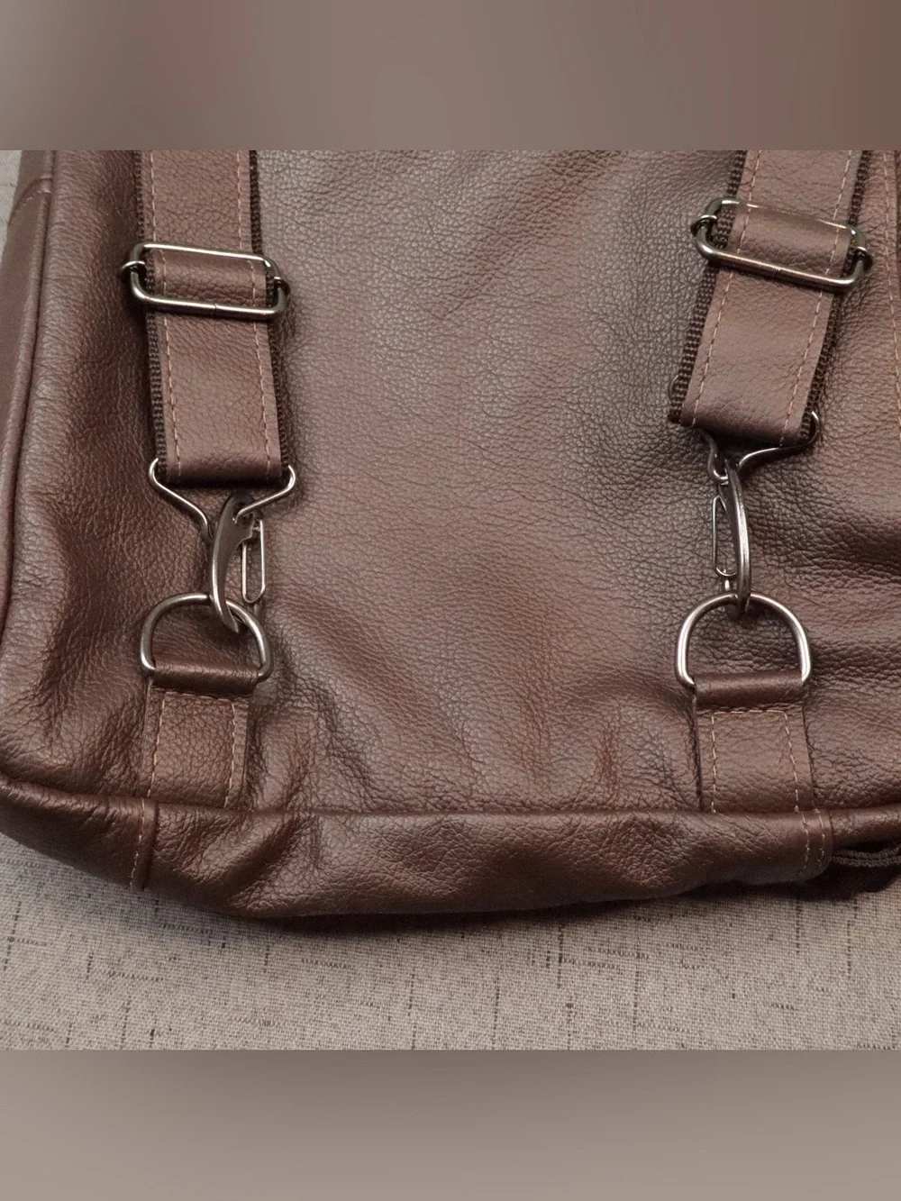 Bagaggio Brown Leather Convertible Laptop Briefcase Backpack Travel Bag⁠